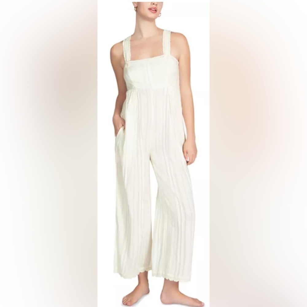 Robin Piccone Textured Cream Cotton Jo Sleeveless Jumpsuit. Size Large NWT